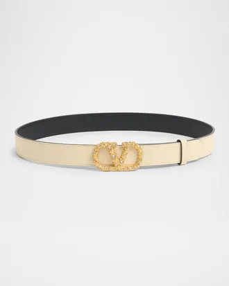 Valentino Garavani VLogo Signature Embellished Leather Belt, 30mm