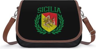 Generic Sicilian Flag on Shield with Laurels Fashion Womens Crossbody Bags Novelty Handbag Shoulder Bag Purse