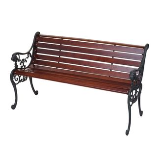 Hhg Banco De Jard&iacute;n Hhg 707, Banco De Parque Banco De Madera, 2 Plazas De Hierro Fundido Madera 125cm 20kg, Marr&oacute;n