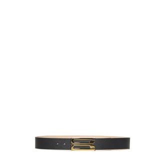 Victoria Beckham Belts, female, Black, Size: 80 CM Black Leather Belt with Gold Buckle
