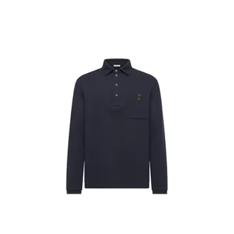 Moncler Moncler Cotton Long Sleeve Polo Shirt, Men, Blue, Size: Xxl