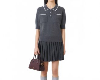 Suncoo Polka Collared Knit Top In Carbone