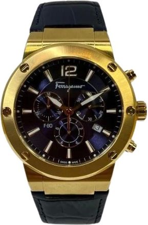 Ferragamo Pre-owned Watches, male, Blue, Size: ONE SIZE Pre-owned F-80 Stainless Steel Chronograph