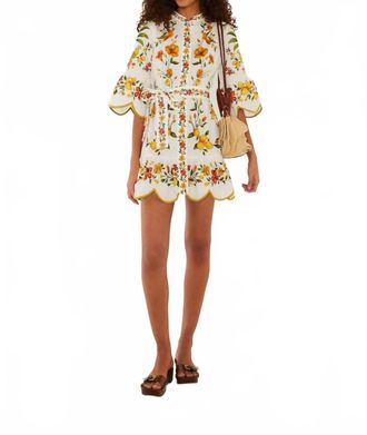Farm Rio Lemon Bouquet Mini Dress In Off White