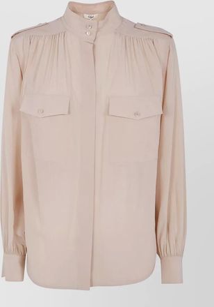 Chlo&eacute; turtle neck shirt chest pockets epaulettes pleats
