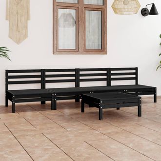 vidaXL Juego De Muebles De Jard&iacute;n 5 Pzas Madera De Pino Maciza Negro Vidaxl
