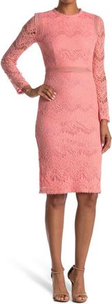 By Design Lace Long Sleeve Midi Dress in Petal Pink at Nordstrom Rack, Size X-Small
