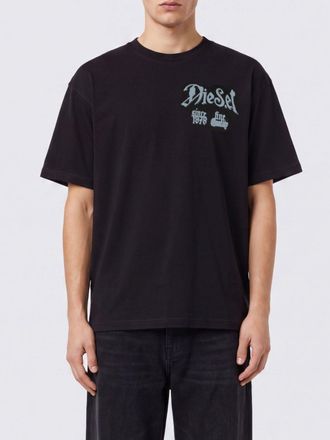 Diesel Relaxed Fit Cotton T-shirt with Graphic Print and Flocked Logo