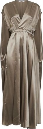 Co Jurk met cape achterkant in zijden charmeuse - Dames - Avondkleed - Bruin - S - Kleedjes