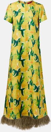 La DoubleJ Abito lungo Swing in seta con piume