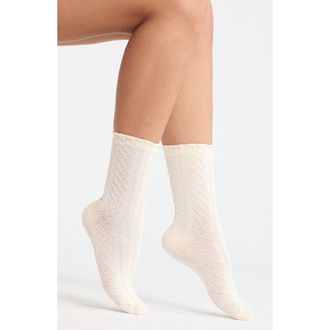 BP. Pretty Cable Crew Socks in Ivory at Nordstrom