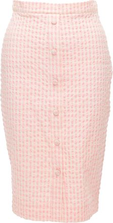 Altuzarra pink white gingham fabric button front midi pencil skirt FR36 S