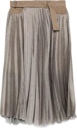 sacai denim-panels midi skirt - Brown