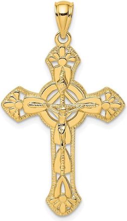 Diamond2Deal 14k Yellow Gold Textured Crucifix with Floral Tips Charm Pendant