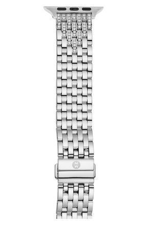 Michele Diamond 20mm Apple Watch Bracelet Watchband in Chrome at Nordstrom