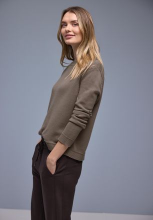 Street One Strickpullover STREET ONE, Damen, Gr. 34, light terra mocha, Strick, Obermaterial: 100% Baumwolle, unifarben, normal h&uuml;ftbedeckend, Rundhals, Flachstr