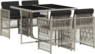 vidaXL Set Comedor De Jard&iacute;n 5 Pzas Cojines Rat&aacute;n Sint&eacute;tico Gris Claro Vidaxl