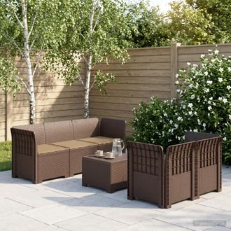 vidaXL Divano Da Giardino 5 Posti Con Cuscini Stile Rattan Pp Marrone Vidaxl