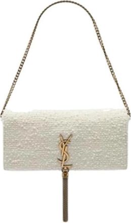 Saint Laurent Pre-owned Kate 99 - Dames - Vintage Clutch - Wit - ONE Size - Tweed - Vintage