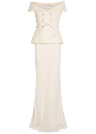 Self Portrait Tailored Double-breasted Boucl&eacute; Maxi Dress - Cream - 16 (UK16 / XL)