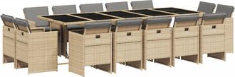 vidaXL Set Comedor De Jard&iacute;n Con Cojines 15 Pzas Rat&aacute;n Sint&eacute;tico Beige Vidaxl