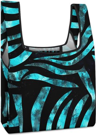 Generic Teal Zebra Print Shopping Bag Reusable Grocery Tote Bag Foldable Handbag for Travel Picnic