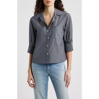 Rag & Bone Lucia Stripe Cotton Poplin Button-Up Shirt in Navy/White at Nordstrom, Size Xx-Small