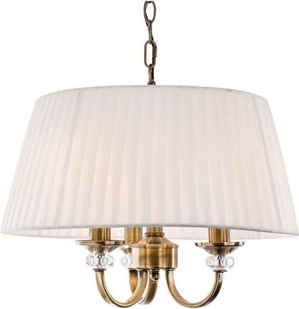 Netlighting Langham 3 Light Multi Arm Ceiling Pendant Antique Brass Pleated Cream Shades E14