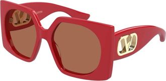 Valentino Sunglasses, female, Red, Size: 55 MM Rectangular Acetate Eyewear
