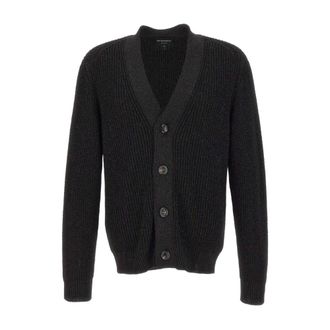 Emporio Armani Cardigans, male, Gray, Size: M Half fishermans rib lurex knit cardigan