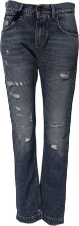 Dolce & Gabbana Womens Blue Cotton Tattered Boyfriend Denim Jeans Clothing