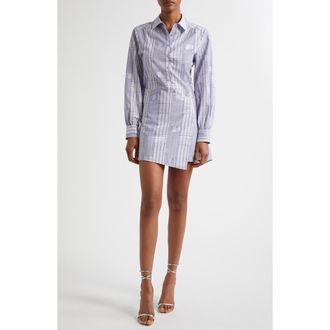 Ramy Brook Sariah Metallic Plaid Long Sleeve Cotton Blend Mini Shirtdress in Navy Patchwork at Nordstrom Rack, Size 14
