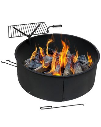Sunnydaze 34in Wood Burning Fire Ring Steel with Rotating Coo Grate and Poker