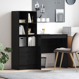 Berkfield Home Desk with Storage Black Oak Engineered Wood