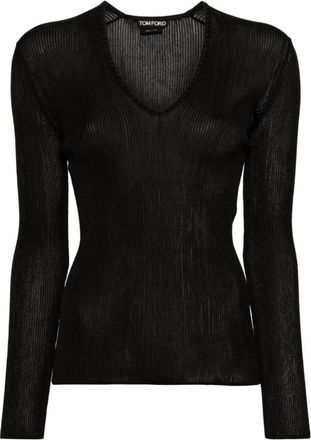 Tom Ford Sheer Fine-Ribbed Top Lange Mouwen - Dames - Longsleeves - Zwart - M - Tops