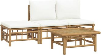 vidaXL Vidaxl - Set De Muebles De Jard&iacute;n 4 Piezas Bamb&uacute; Y Cojines Blanco Crema