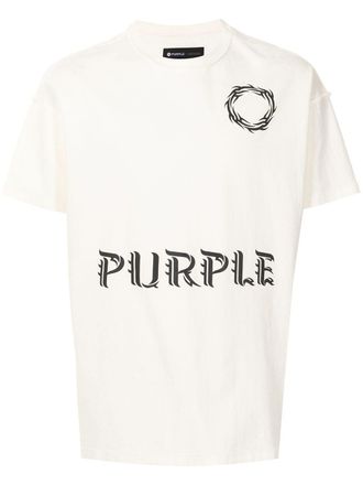 Purple logo-print short-sleeve T-shirt - White