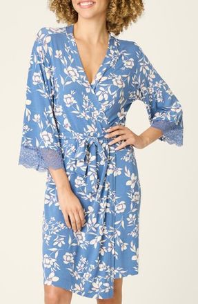 PJ Salvage Flora Dreams Short Robe in Moonlight Blue at Nordstrom, Size X-Small