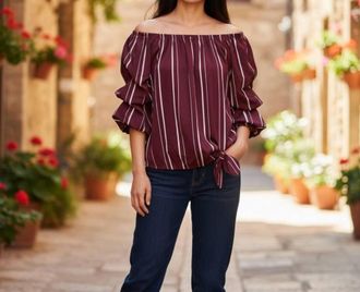 Vince Camuto Striped Off-Shoulder Blouse In Red