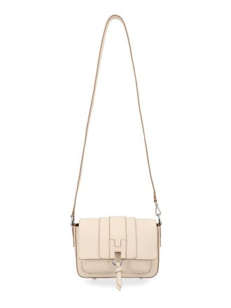 Hogan Neutrals Flap Ring Accent Calf Leather Shoulder Bag
