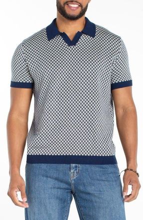 Liverpool L.A. Geo Pattern Johnny Collar Polo Sweater in Navy Parchment at Nordstrom, Size X-Large