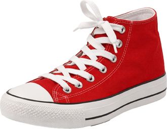 Generic Womens Canvas Platform Hi Top Trainers Lace Up Comfort Sneakers Chunky Outsole (Red, UK Footwear Size System, Adult, Women, Numeric, Medium, 4)