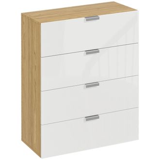 HOMCOM Homcom - C&oacute;moda Con 4 Cajones De Alto Brillo Cajonera De Madera Para Dormitorio Sal&oacute;n Oficina 70x35x92 Cm Blanco Y Natural