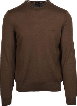 HUGO BOSS Mens Botto-l Crew Neck Knitwear Open Green Cotton - Size X-Large