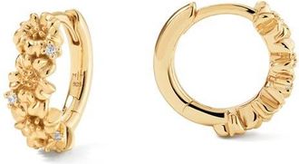 Made by Mary Cubic Zirconia Birthstone Flower Huggie Hoop Earrings in Gold March at Nordstrom