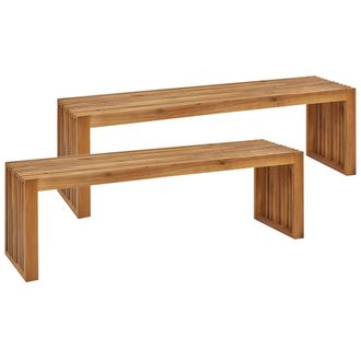 Beliani Beliani - Conjunto De 2 Bancos De Jard&iacute;n Moderno De Madera De Acacia Clara De 150 Cm Para Interior Y Exterior Sulzano