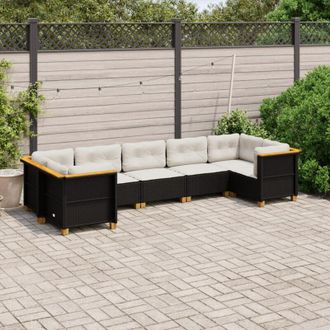 vidaXL Set De Sof&aacute;s De Jard&iacute;n 7 Pzas Con Cojines Rat&aacute;n Sint&eacute;tico Negro Vidaxl