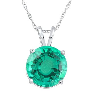 Pompeii3 2.70Ct Round Green Emerald Solitaire Pendant 14k Gold 18 Necklace Lab Grown 9MM