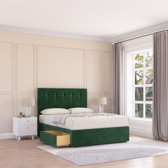 Sloomy Highbury Divan Bed Base No Drawers & 26 Struts Headboard in Emerald | Size: Super King
