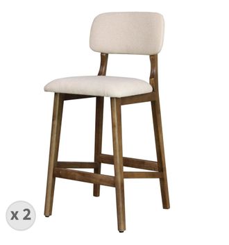 Moloo Taburete de bar, tela ecru y madera de nogal (x2)